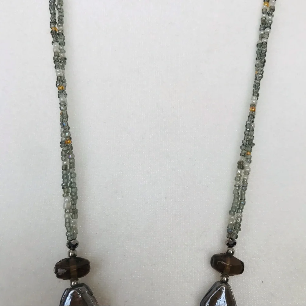 Chunky Glass and Seed Bead Long Fringe Tassel Necklace